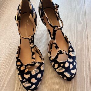 Anthropologie Leopard T-Strap Heels Navy